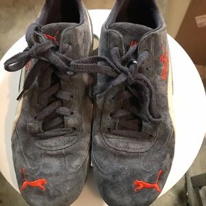 Blue and white Puma sneakers